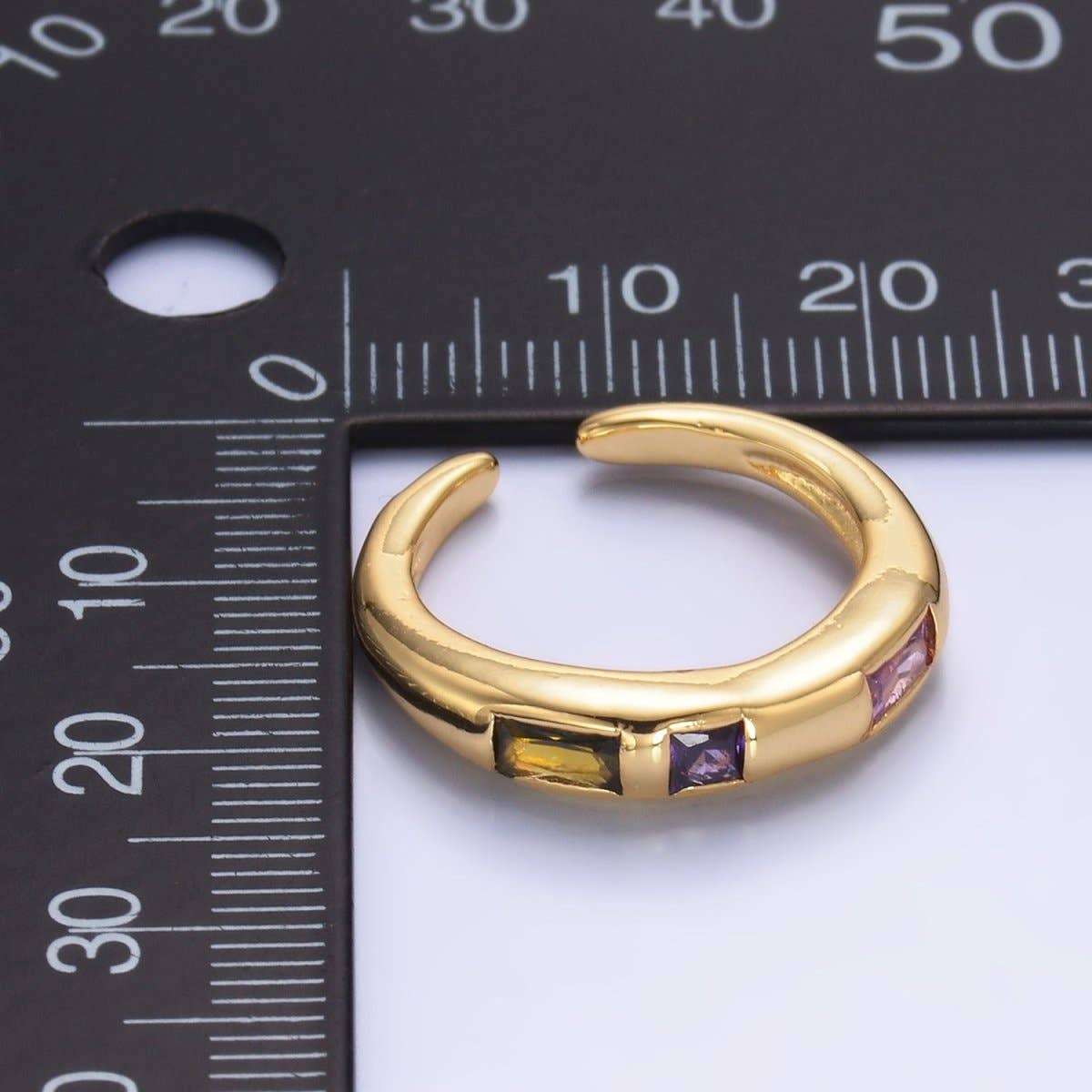 24K Gold Filled Multicolor Linear CZ Ring in Gold & Silver | O750 O742: Silver