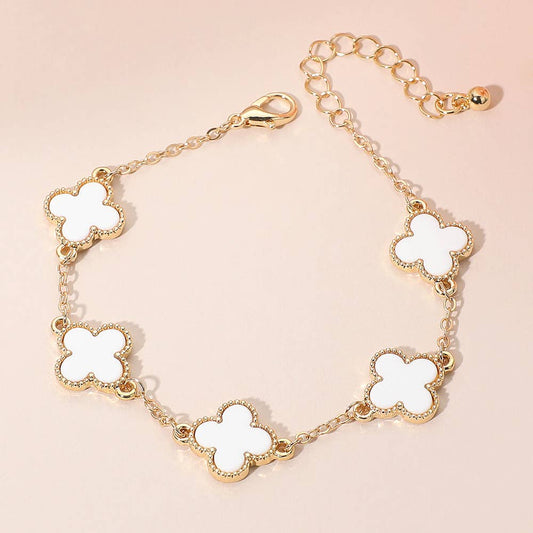 Gold Dipped Quatrefoil Link Chain Bracelet: Gold,White