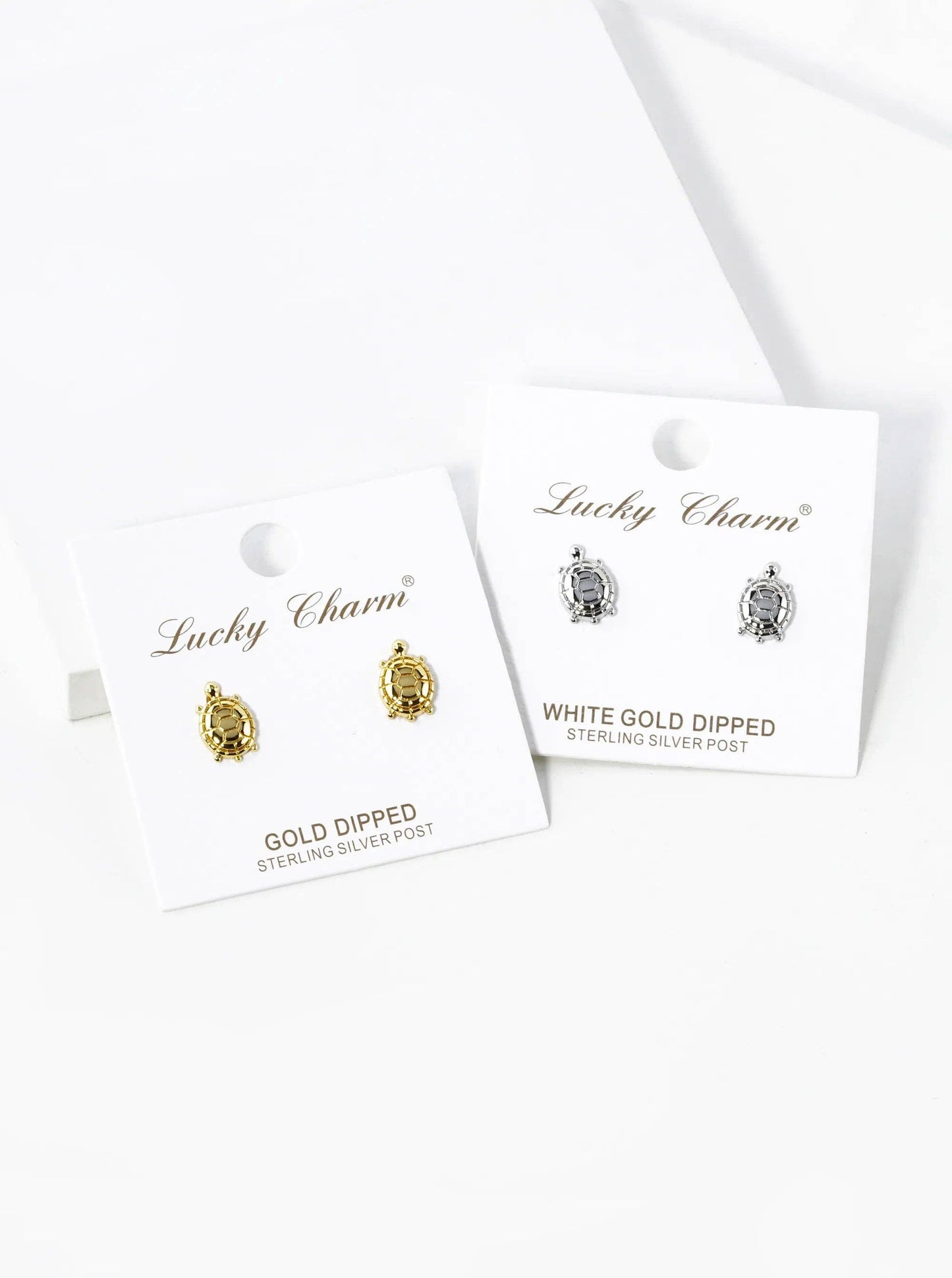 White Gold Dipped Textured 11mm Turtle Stud Earrings: Gold