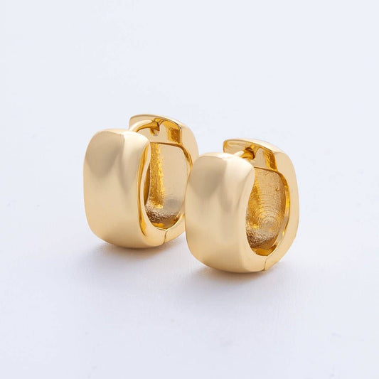18K Gold Filled 14mm Wide Hammered Huggie Earrings | Earrings-00042