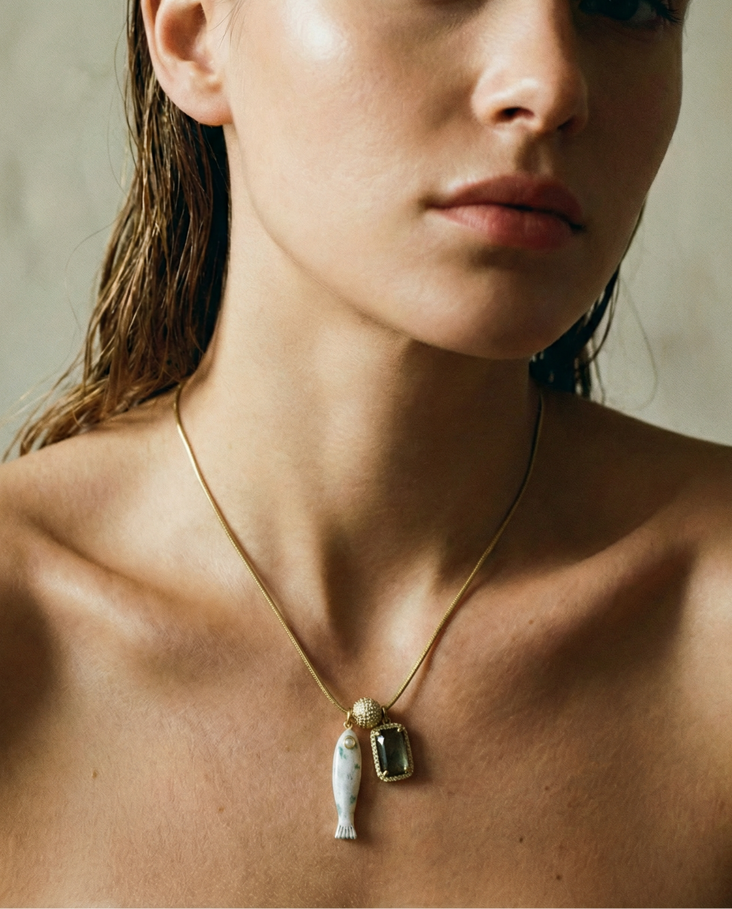 Fish & Gemstone Charm Necklace · Spiritual Talisman: Turquoise