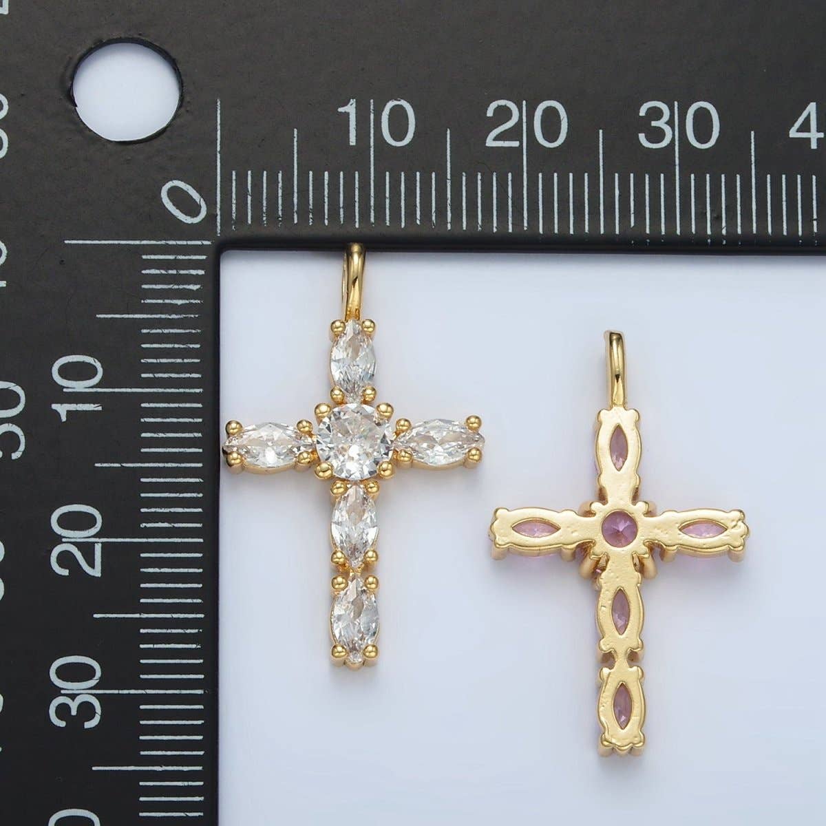 24K Gold Filled Pink, Clear Marquise CZ Cross Pendant | AA1367: Clear