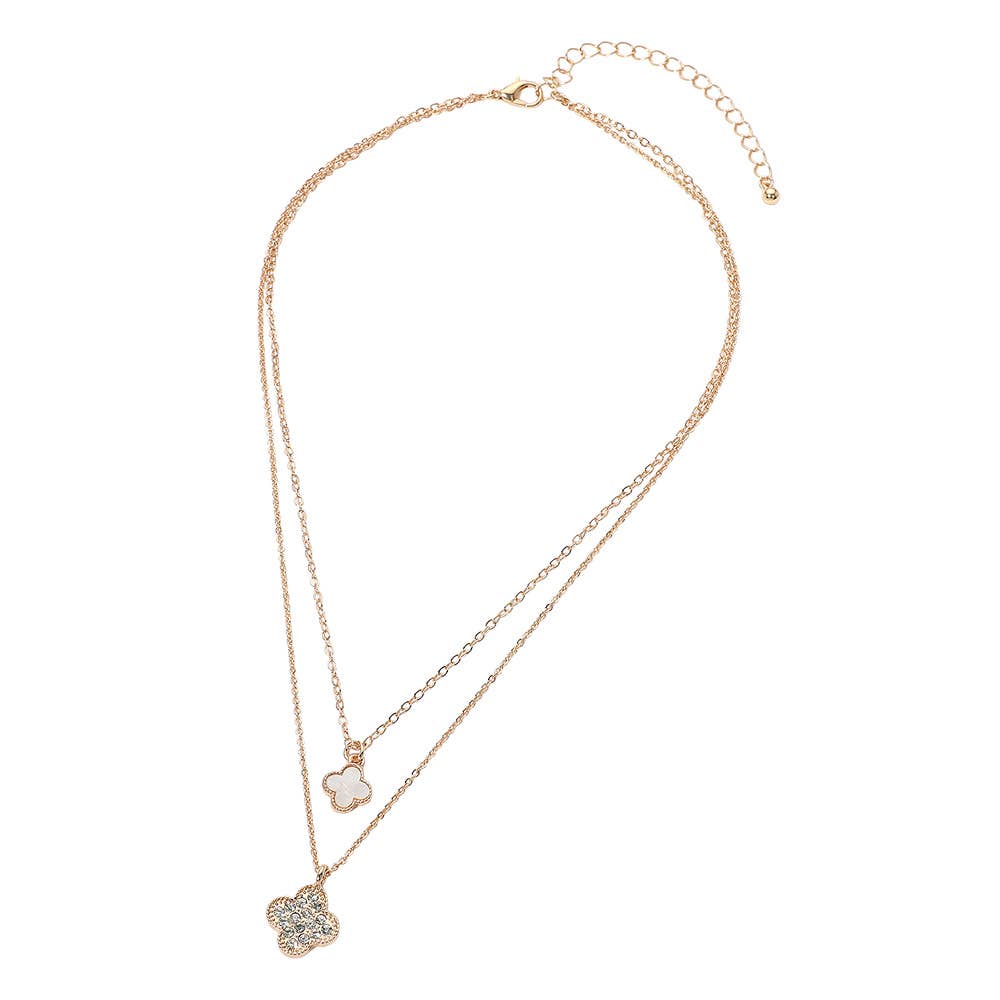 Gold Dipped Double Quatrefoil Pendant Layered Necklace: Gold,Red