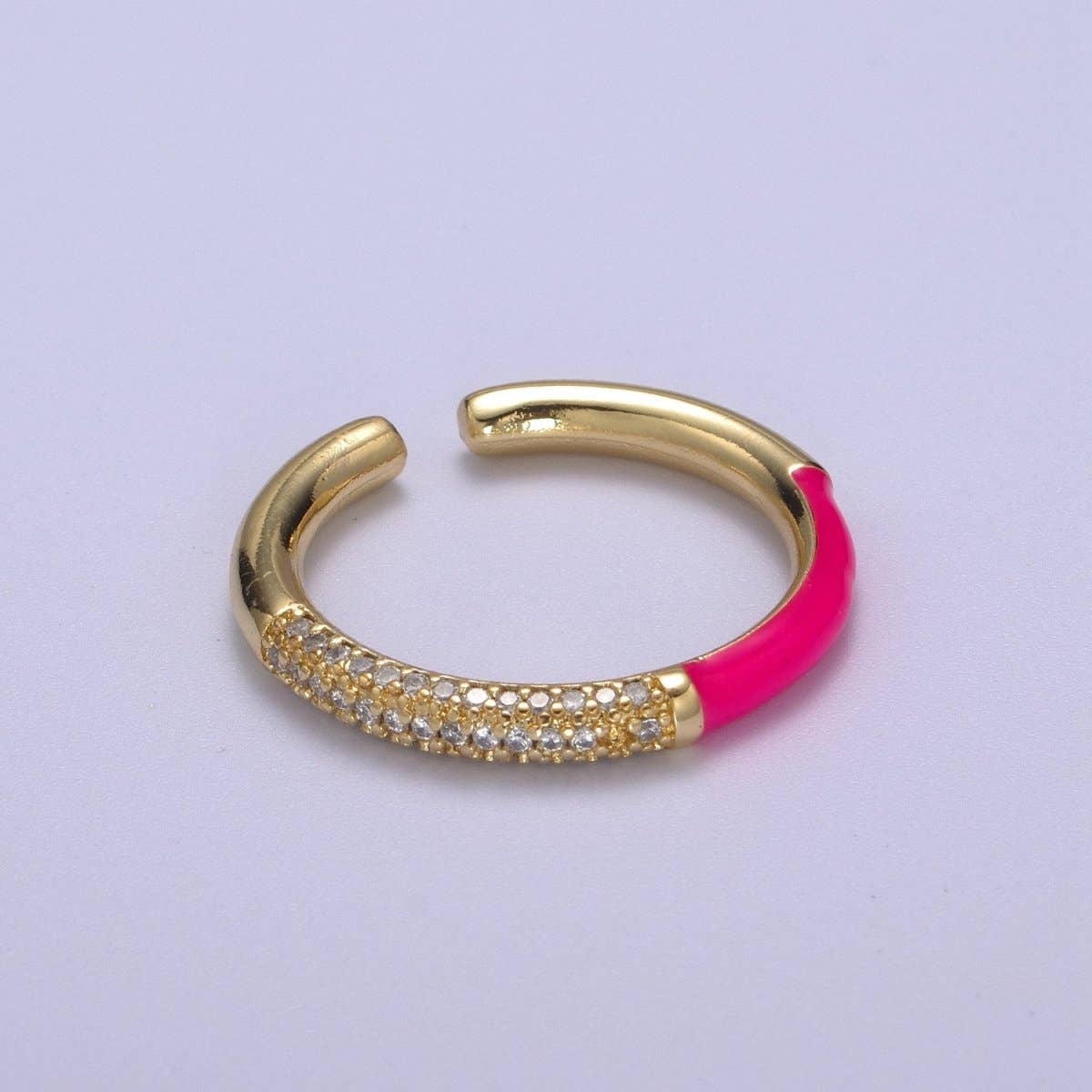 Colorful Enamel Adjustable Ring, 14K Gold Filled CZ Fusion Stacking Ring, Adjustable Ring, Fashion Enamel Jewelry S-170 ~ S-179: Hot Pink