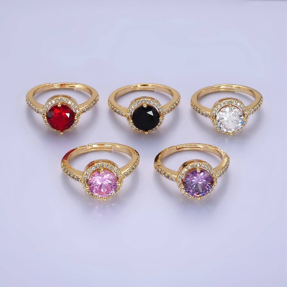 24K Gold Filled Clear, Purple, Pink, Black, Red Solitaire CZ Micro Paved Ring | O1368 - O1372: Black