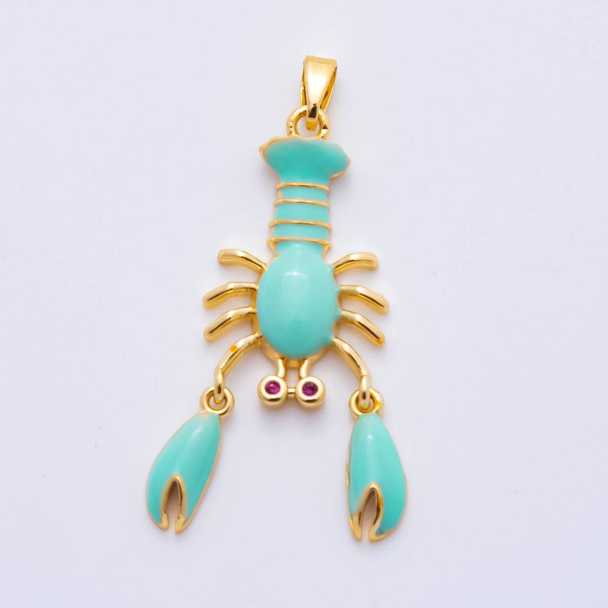 18K Gold Filled 39mm Red, Purple, Green Enamel CZ Crustacean Lobster Pendant | AH798 AH799: Red