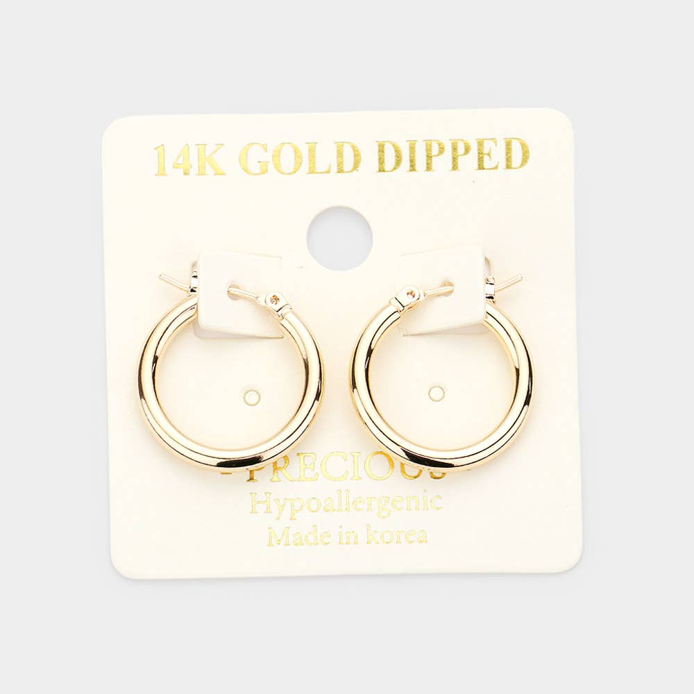 14K Gold Dipped Metal Hoop Pin Catch Earrings: Gold