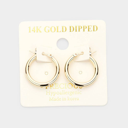 14K Gold Dipped Metal Hoop Pin Catch Earrings: Gold