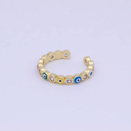 Dainty Red / Blue Gold Filled Evil Eye Ring Open Adjustable