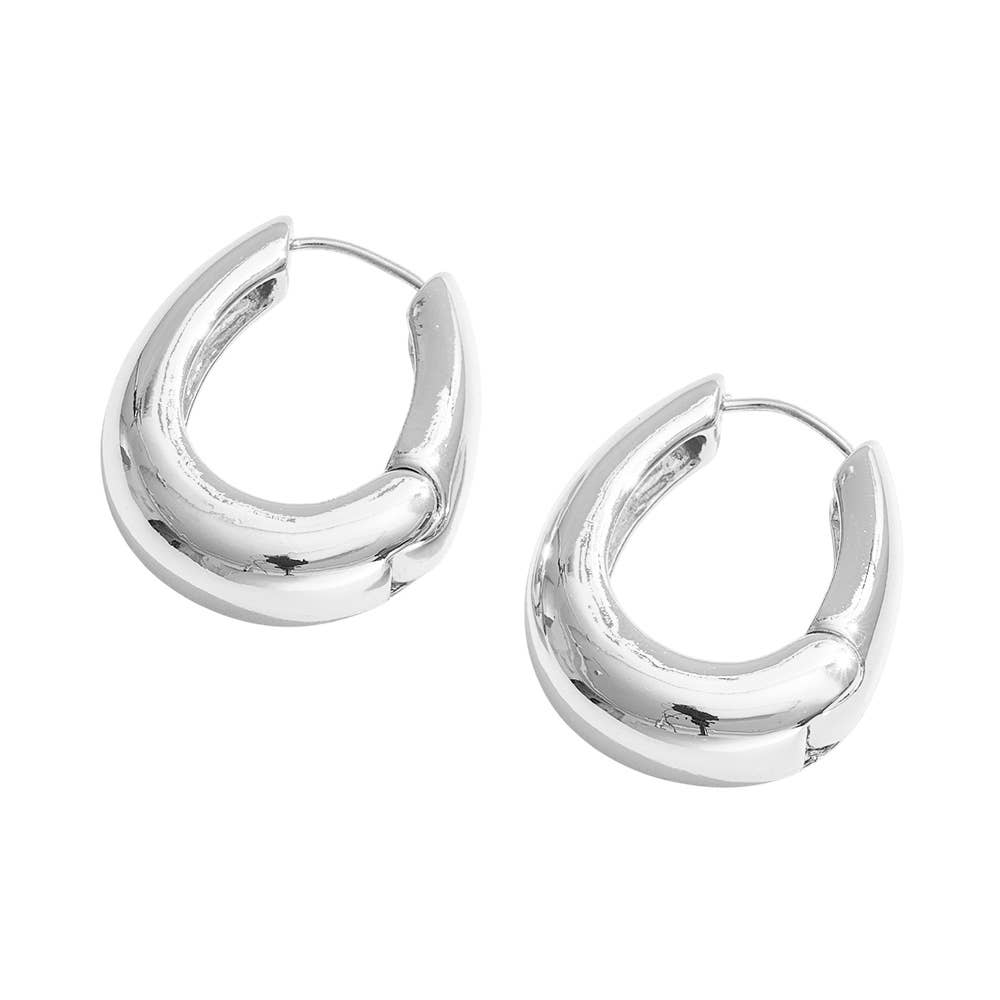 14K Gold Dipped Sculptural Huggie Hoop Earrings: Silver
