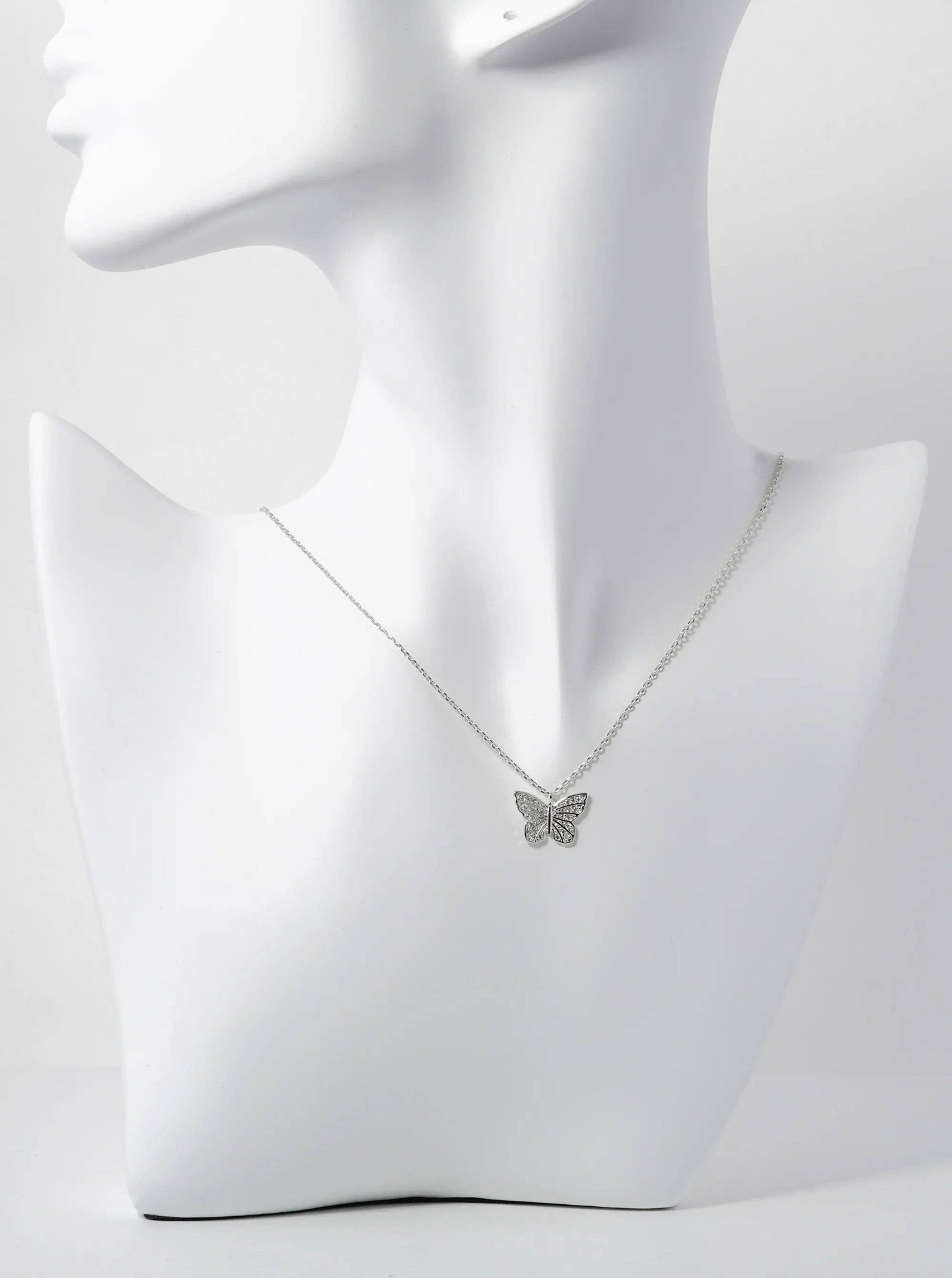 White Gold Dipped Pave Cubic Zirconia Butterfly Pendant Necklace: Gold