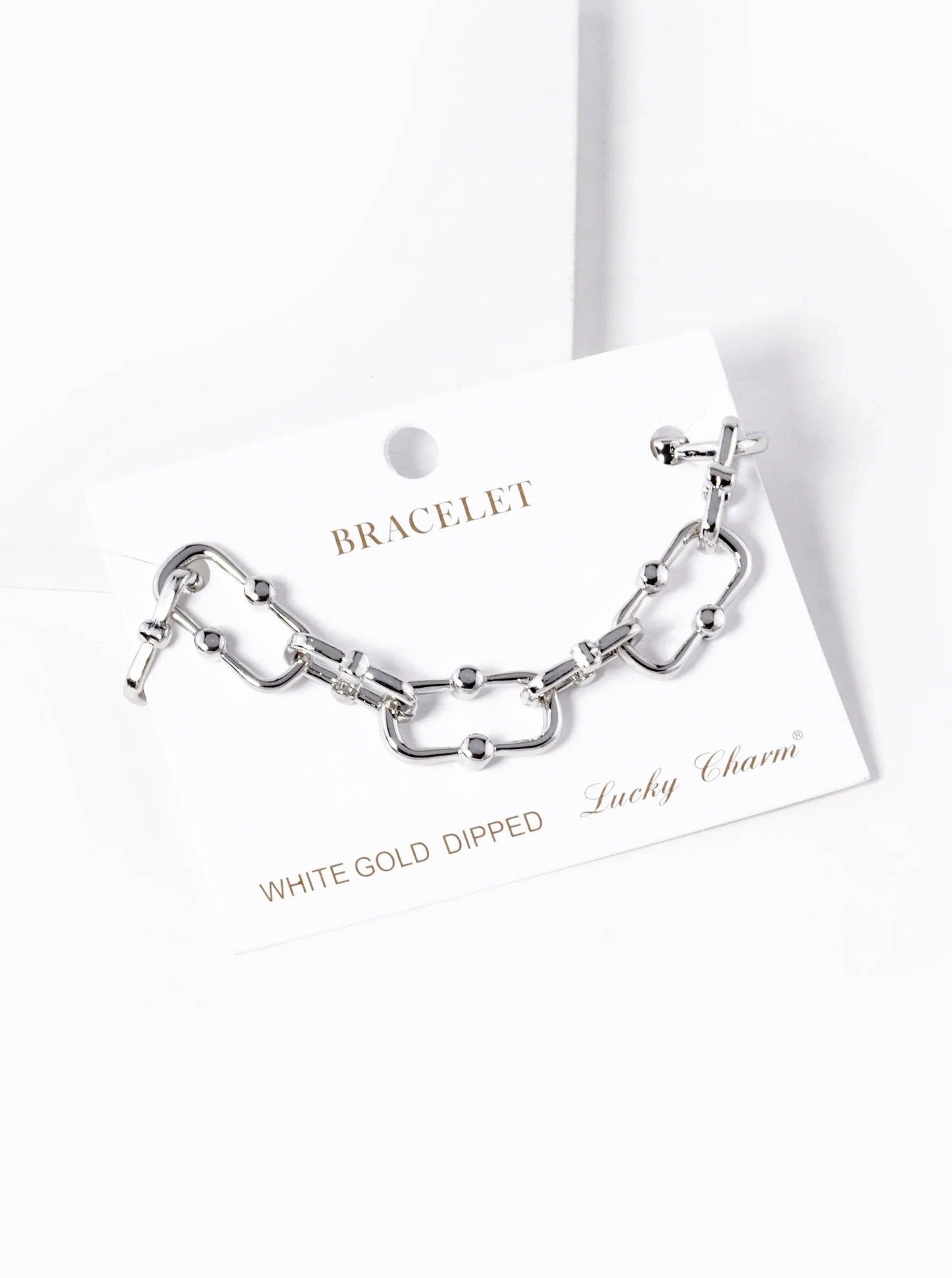 White Gold Dipped Brass Link Chain Bracelet: Gold