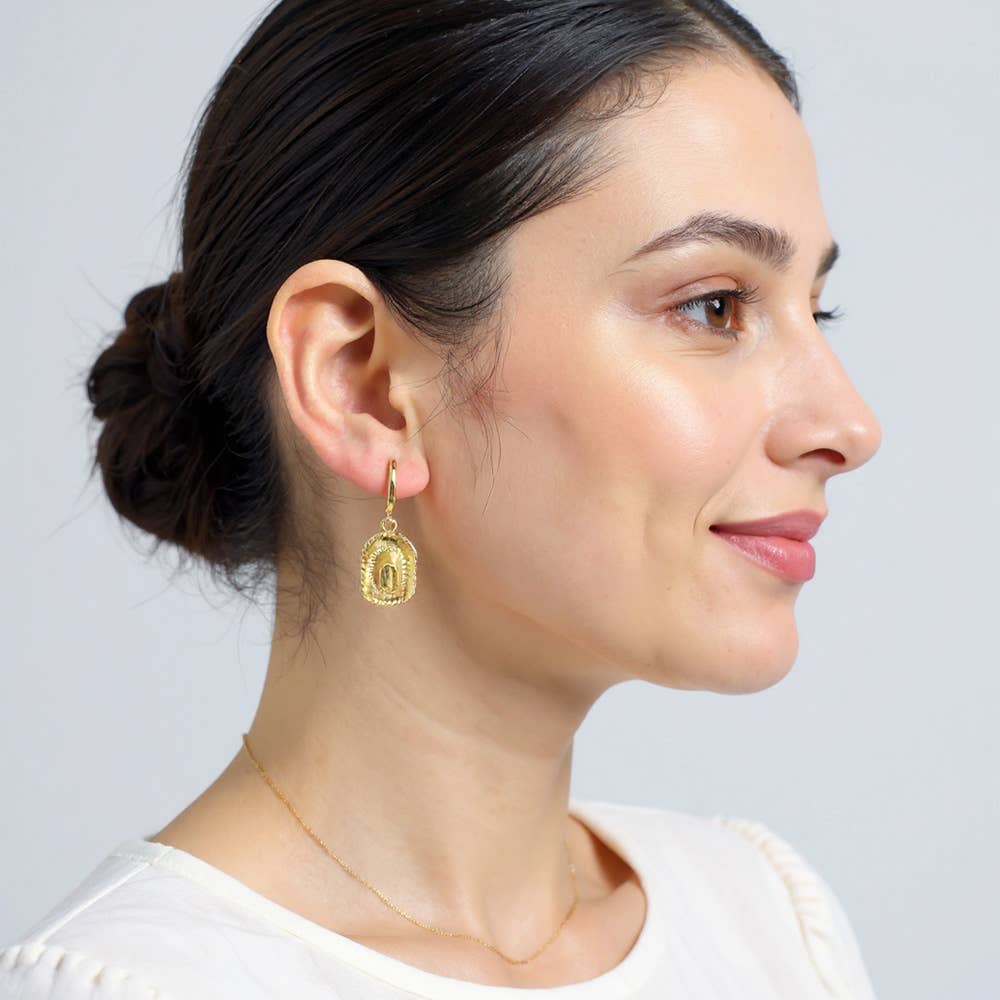 14K Gold Dipped Western Cowboy Hat Dangle Huggie Hoop Earrings: Gold