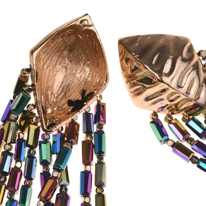 Rhombic Rhinestone Tassel Earrings E8334: Multi