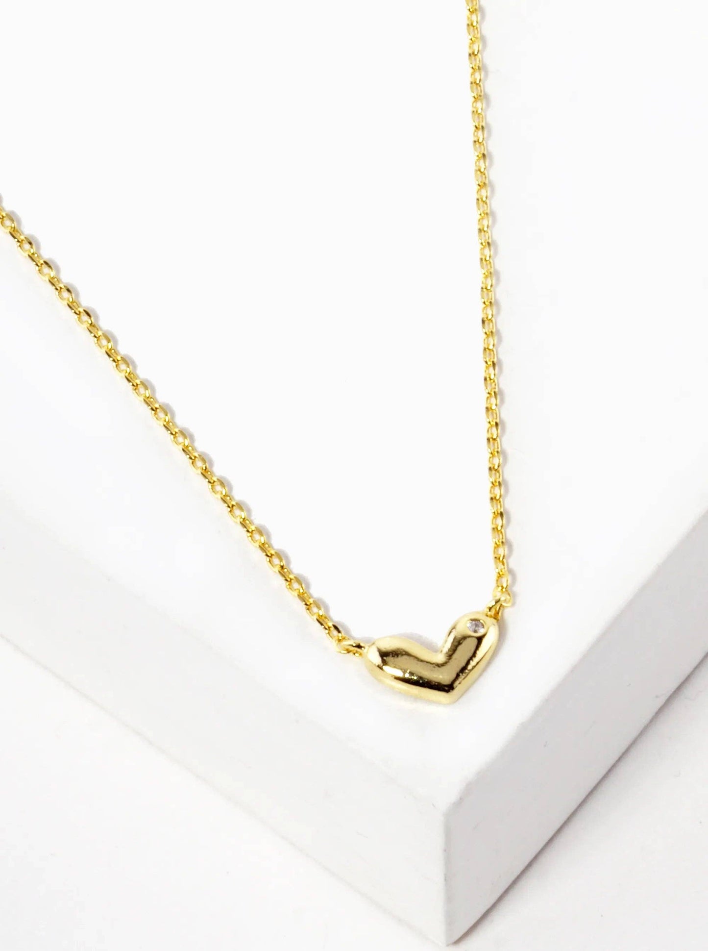 18K Gold Dipped Tiny Heart With Cz Stone Pendant Necklace: Rhodium
