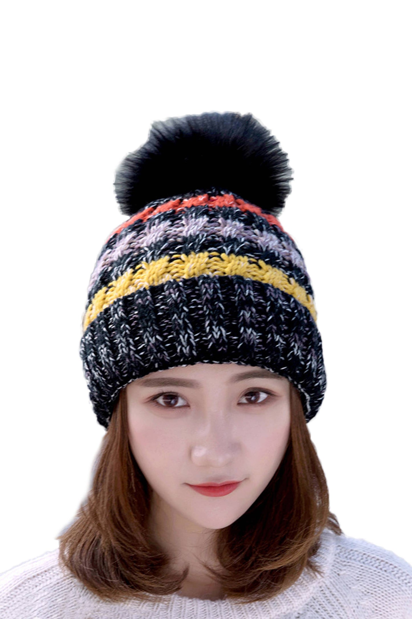 PomPom Warm Knitted Hat : Wine