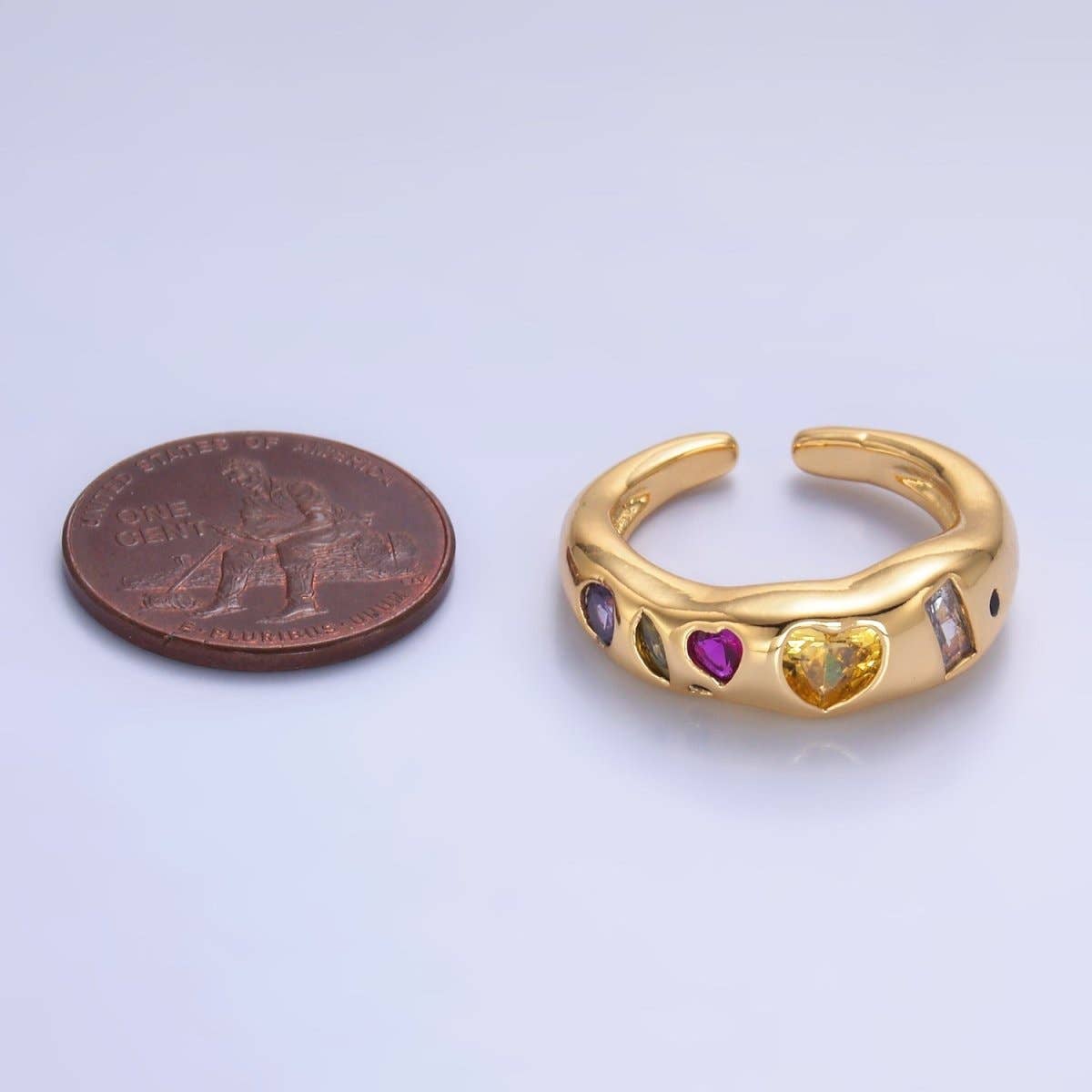 24K Gold Filled Multicolor Geometric CZ Ring in Gold & Silver | O740 O743: Yellow Gold