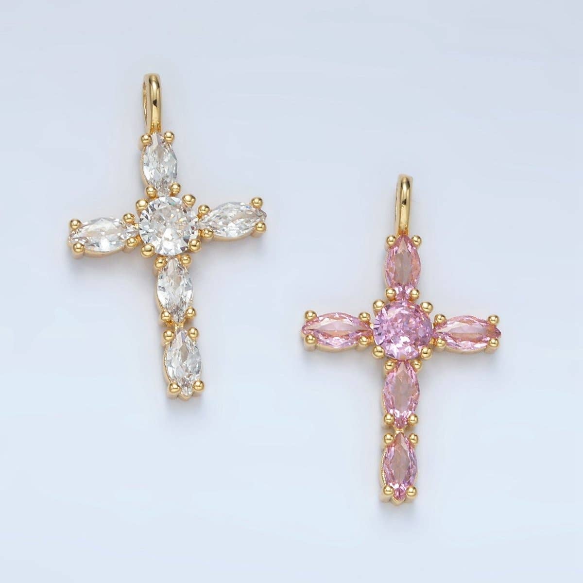 24K Gold Filled Pink, Clear Marquise CZ Cross Pendant | AA1367: Clear