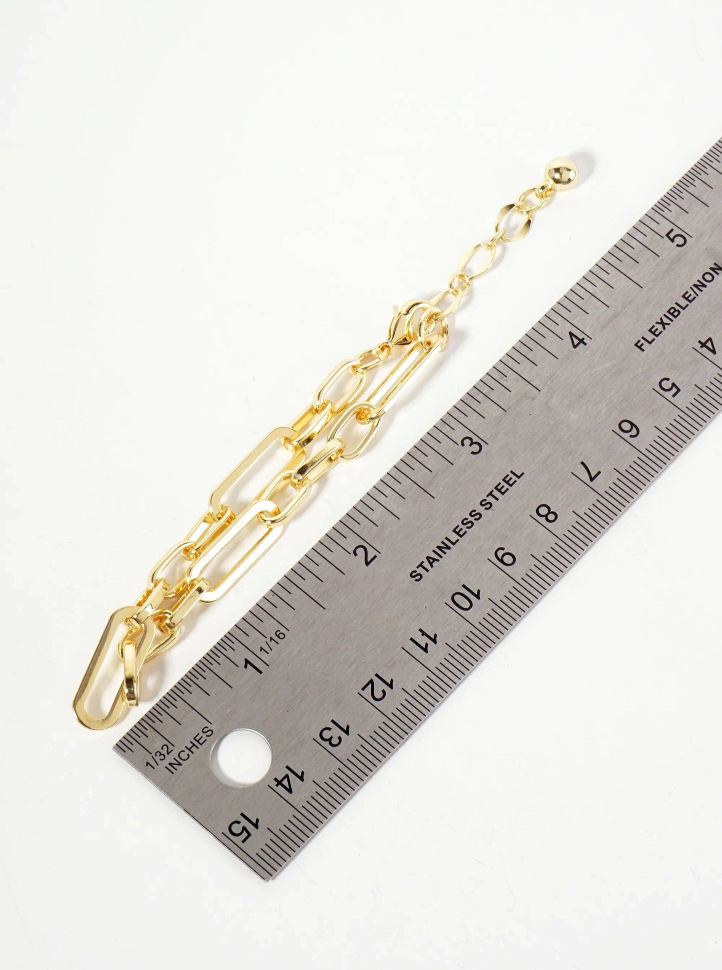 18K-Gold-Dipped Polished Brass 20-10mm Chain Bracelet: Gold