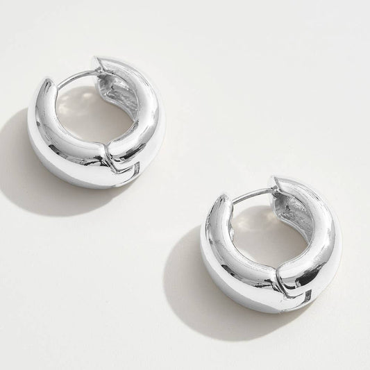 14K Gold Dipped Bold Round Huggie Hoop Earrings: Silver