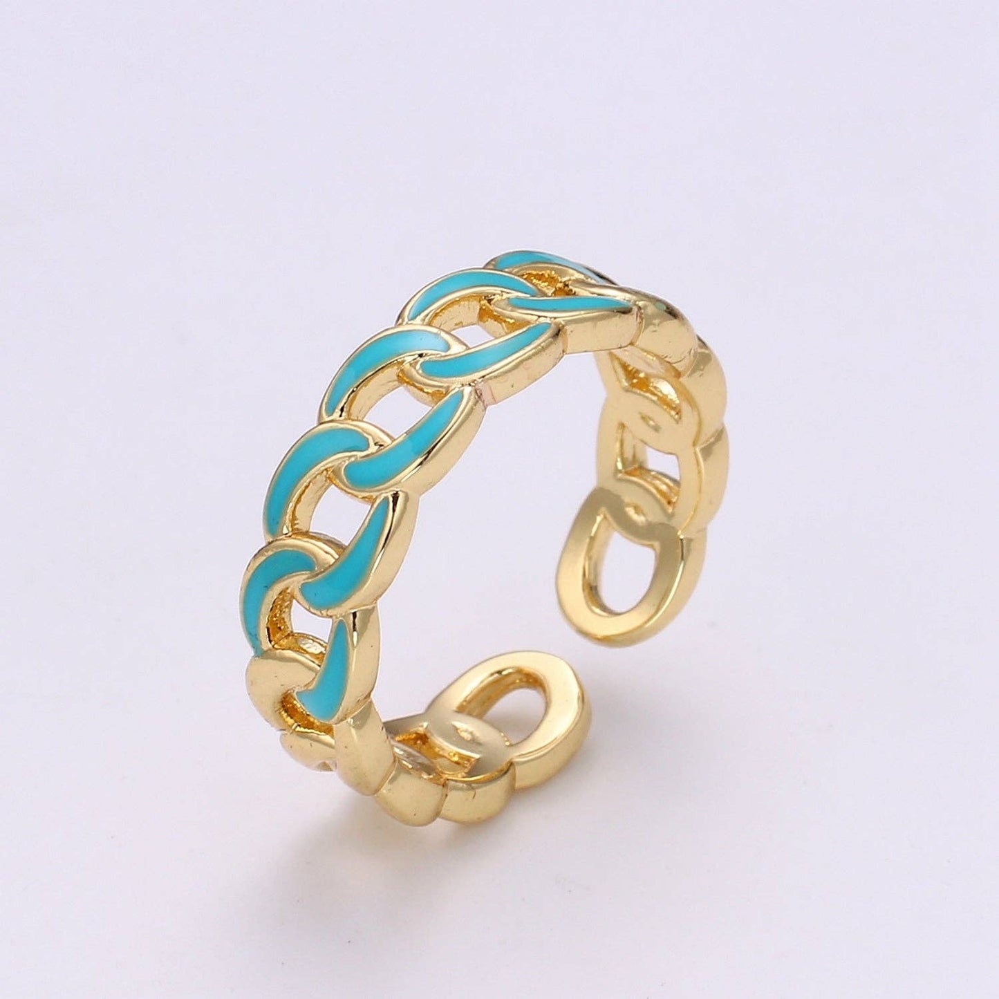 1x Enamel Gold Curb Chain Ring, Statement Ring, Chunky Link Chain Ring, Stackable Ring Thick Gold Ring Open Gold Ring gift for her: White