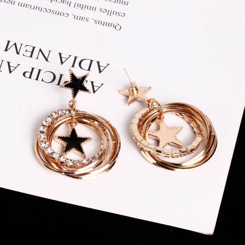 Star Rhinestone Alloy Earrings E4393: Gold