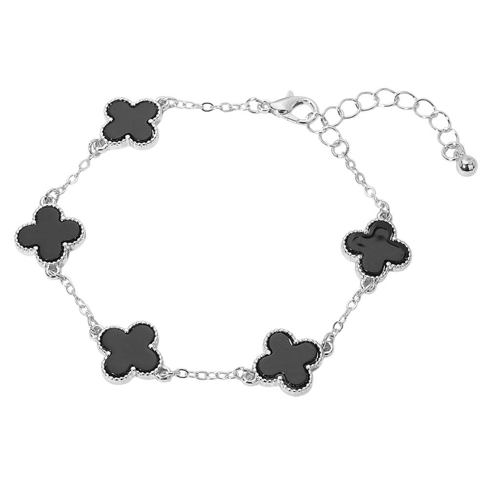 Gold Dipped Quatrefoil Link Chain Bracelet: Black,Gold