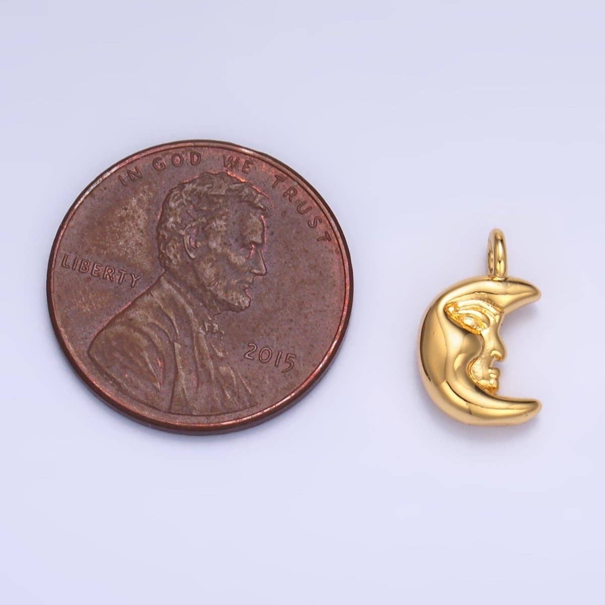 24K Gold Filled 12.5mm Celestial Crescent Moon Face Charm in Gold & Silver | W833: Gold
