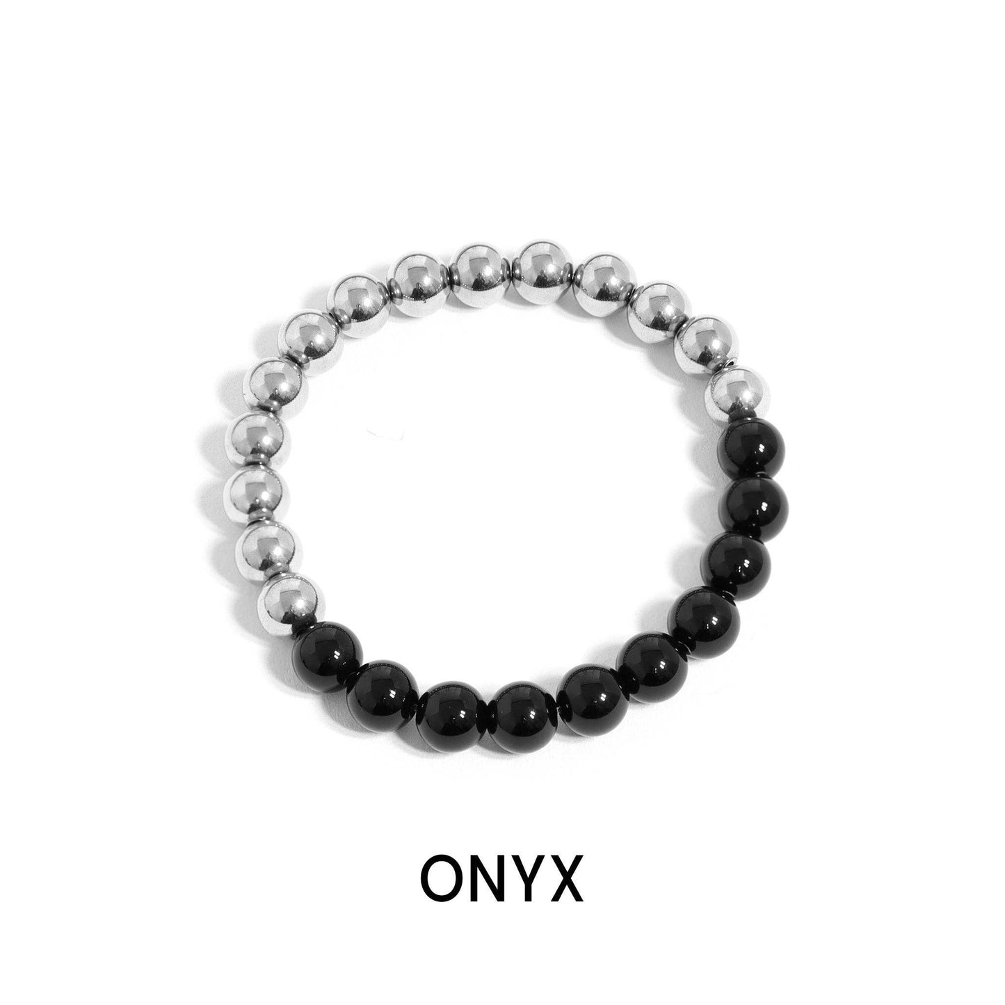 18K Gold PVD Stainless Steel Semi Precious Beaded Stretch Bracelets / SBB0355: Gold / Turquoise