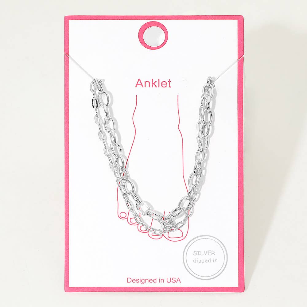 Gold Dipped Oval Link Chain Layered Anklet: Gold