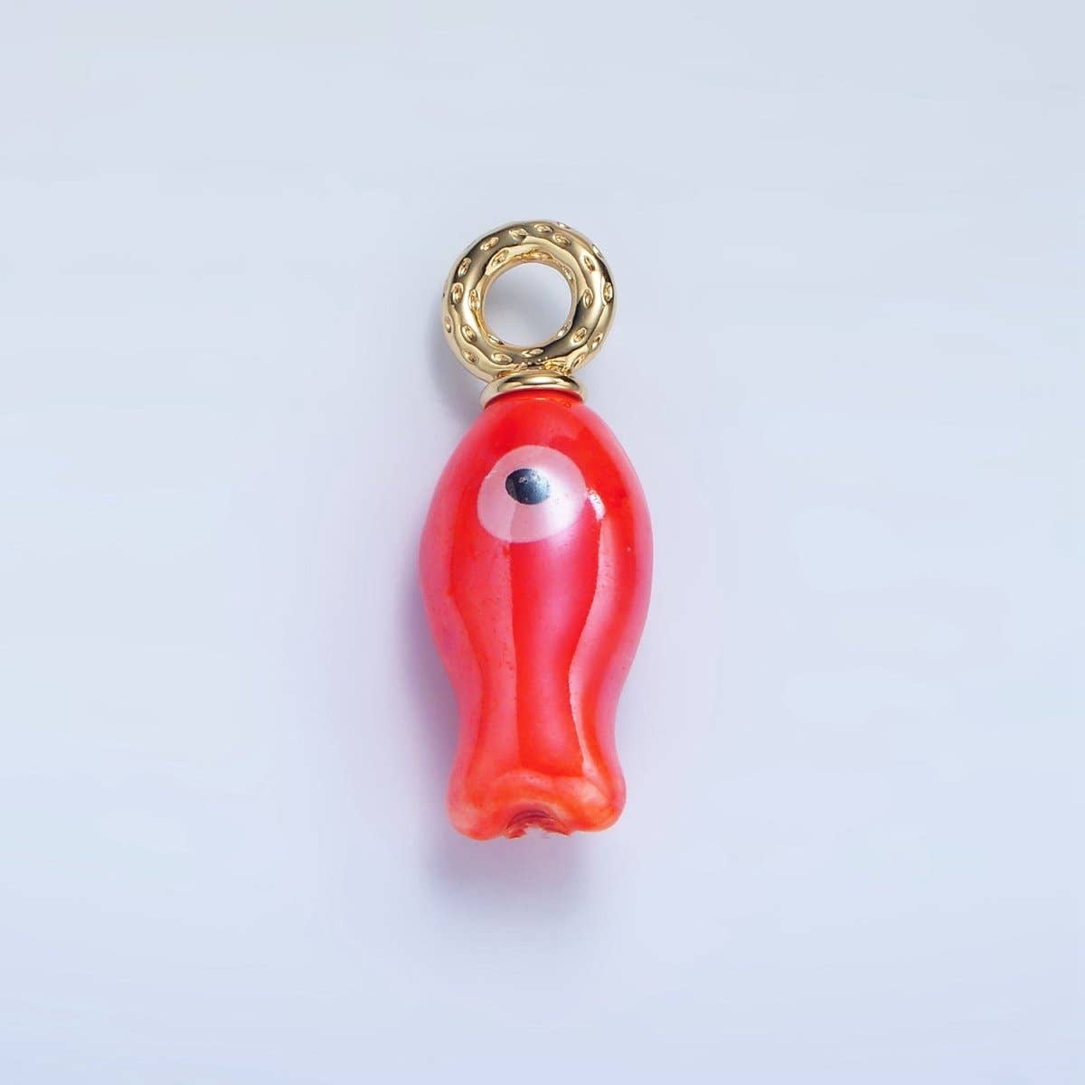 24K Gold Filled 30mm Enamel Fish Sea Animal Ceramic Drop Charm | X794 - X801: Blue