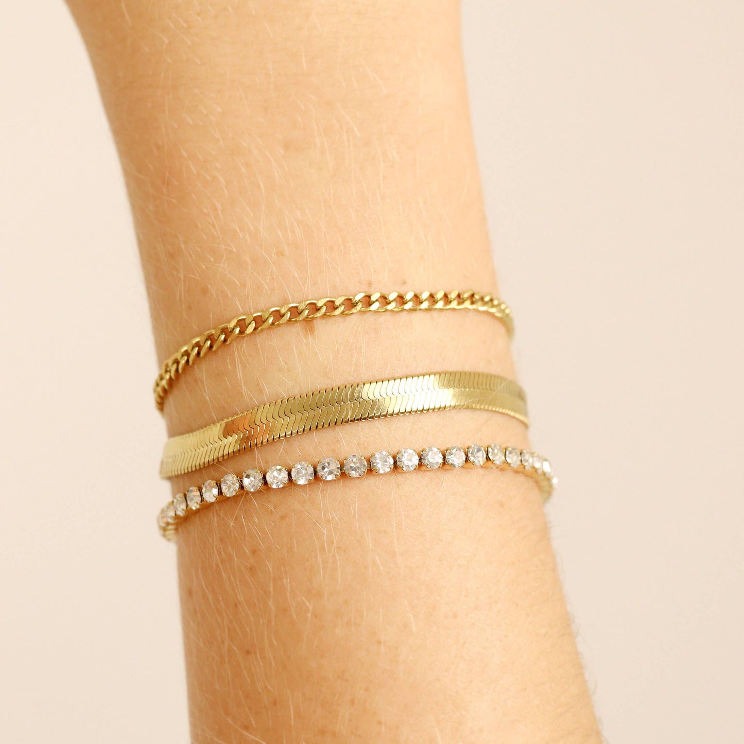 18K Gold Herringbone Chain Bracelet: 7" / 3mm