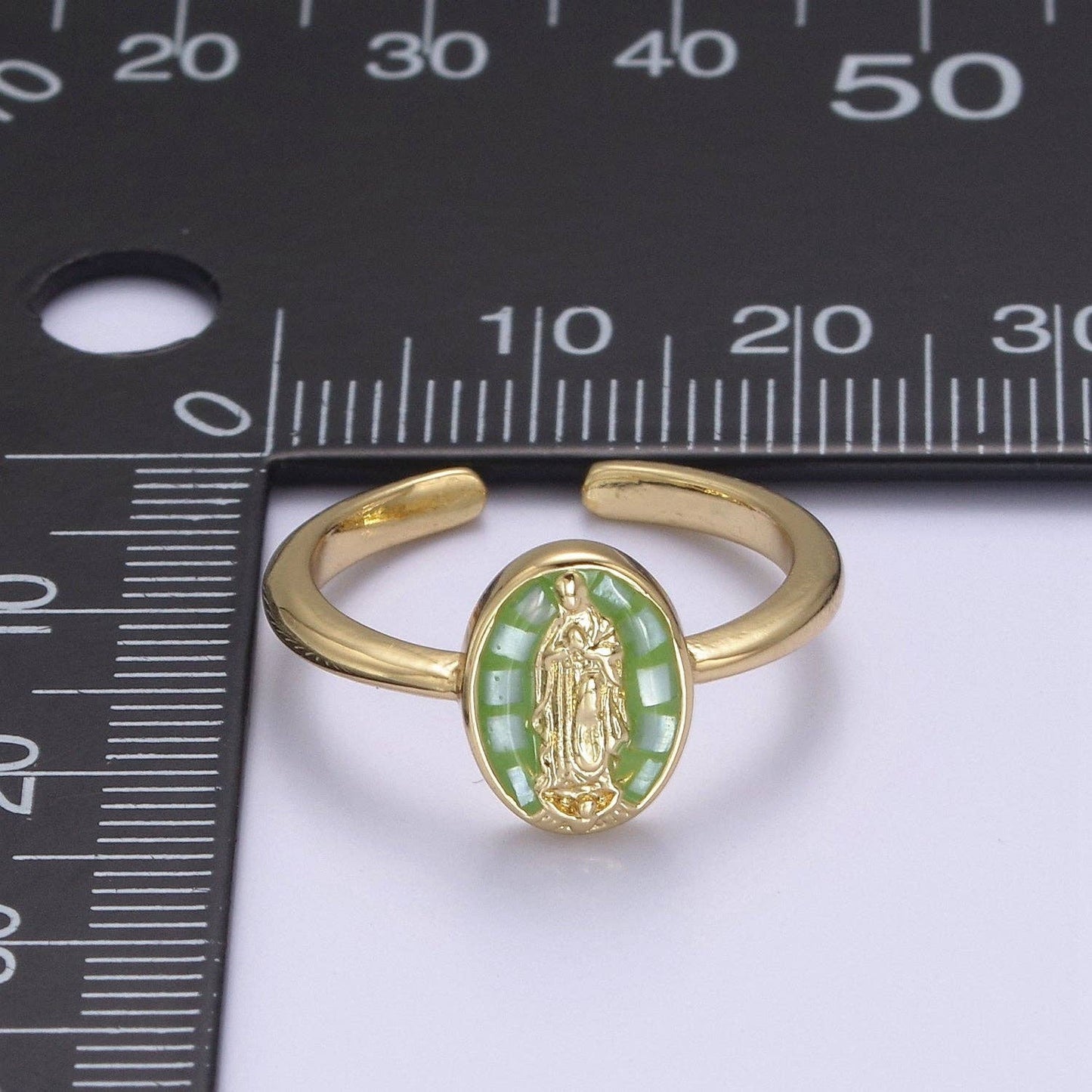 Gold Virgin Mary Ring | Religious Jewelry | Lady Guadalupe R: White