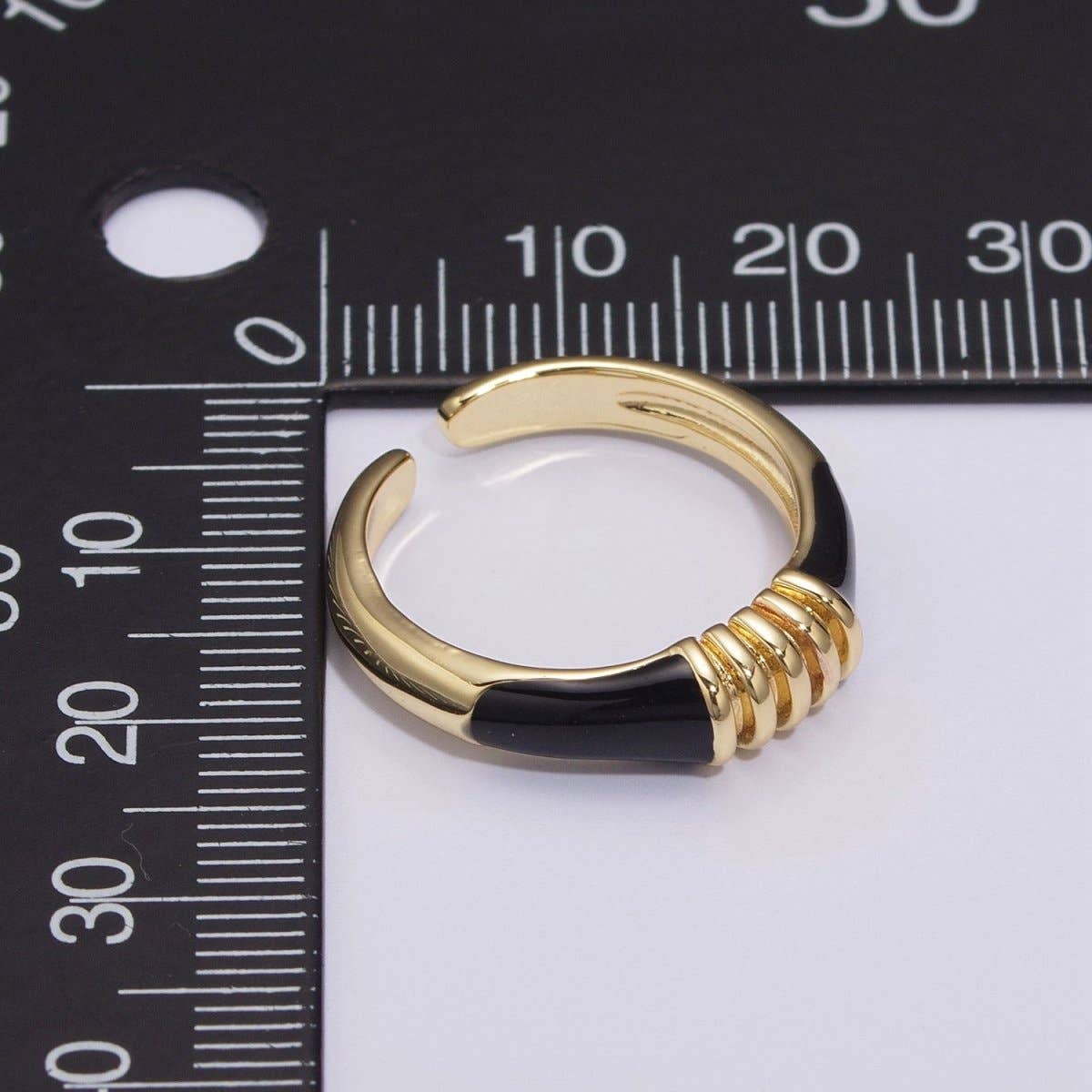 Colorful Pastel Enamel Ring • Gold Filled Multicolor Open Band • Green Pink Black White Minimalist Stackable Ring U-115~U-118: Black