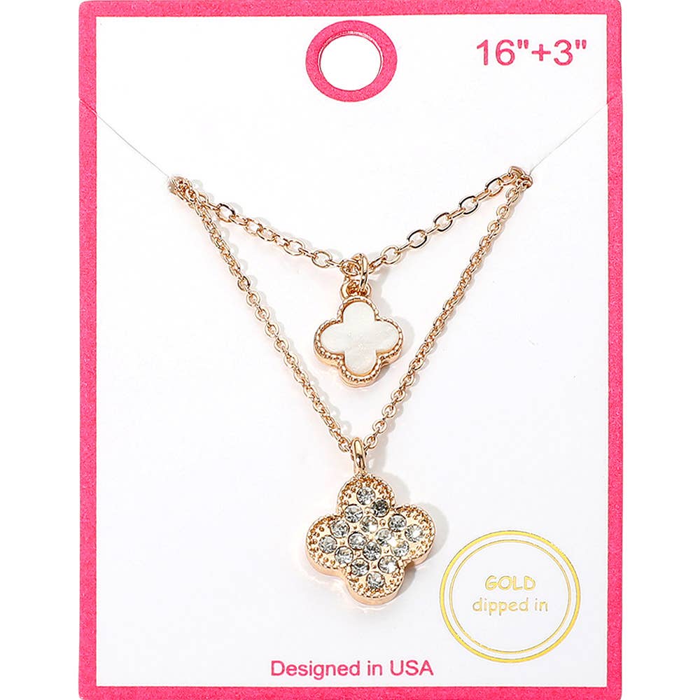 Gold Dipped Double Quatrefoil Pendant Layered Necklace: Gold,Red