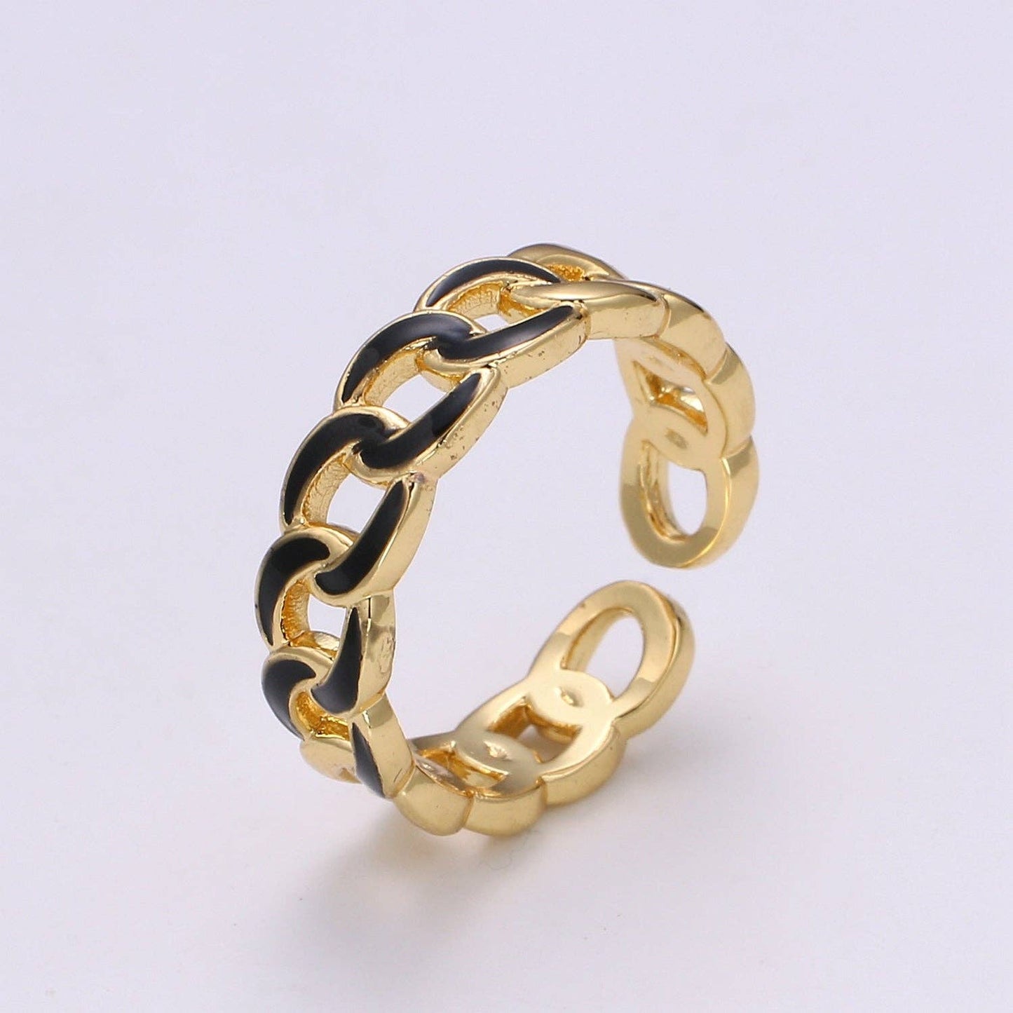 1x Enamel Gold Curb Chain Ring, Statement Ring, Chunky Link Chain Ring, Stackable Ring Thick Gold Ring Open Gold Ring gift for her: White
