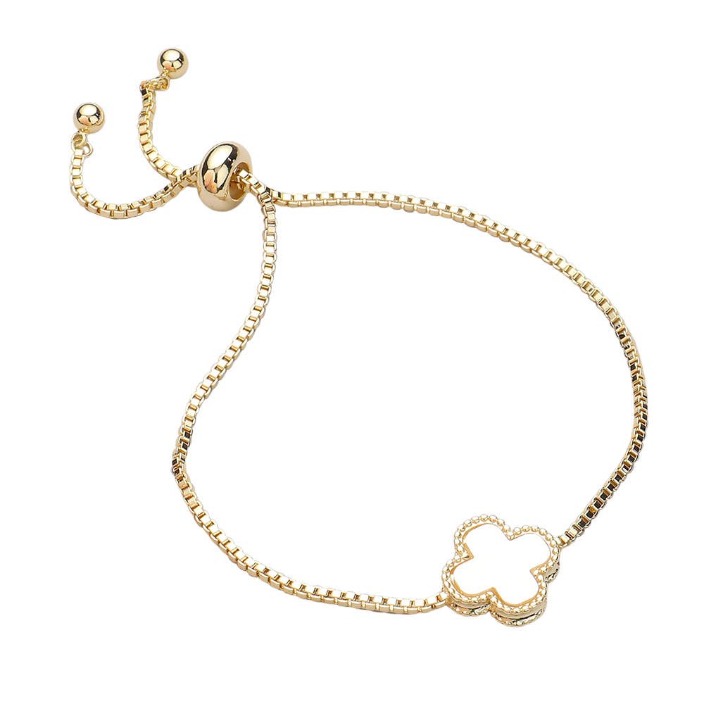 Natural Stone Quatrefoil Cluster Pointed Adjustable Bracelet: Green