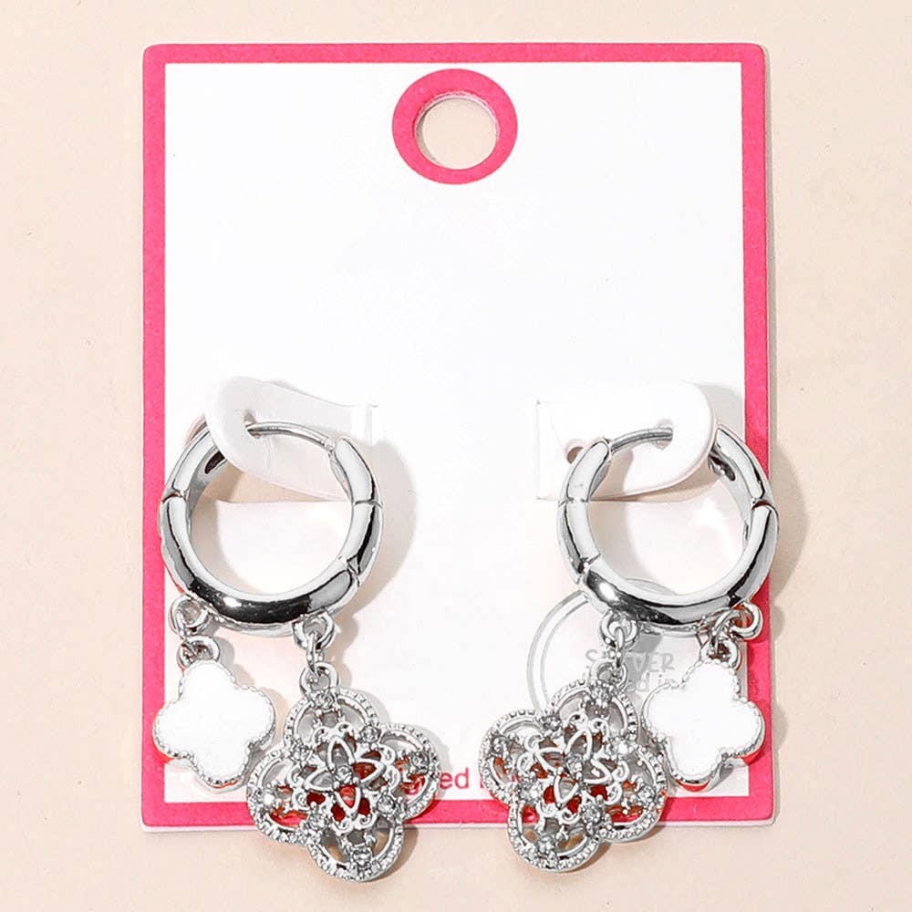 Gold Dipped Quatrefoil Huggie Hoop Earrings: Gold,Red