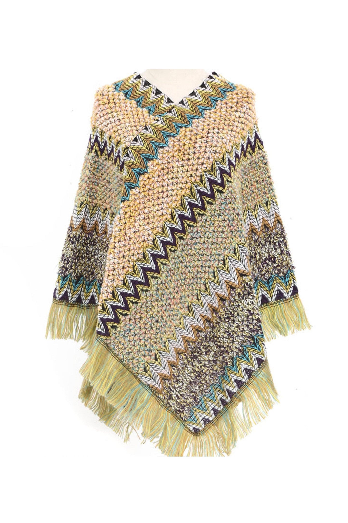 Knitted Tassel Shawl S0097: Green