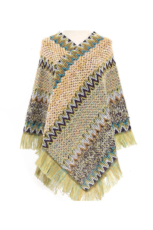 Knitted Tassel Shawl S0097: Green