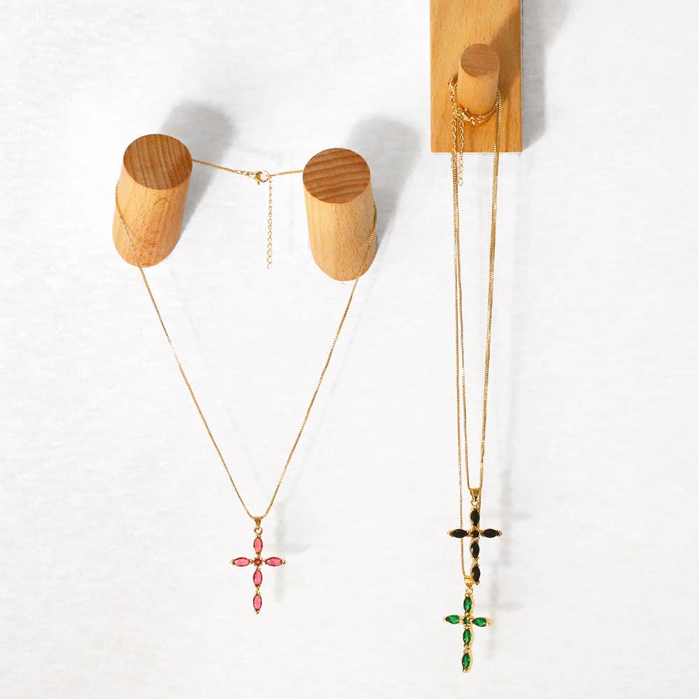 Cross Cubic Zirconia Pendant Necklace  N4764: Green