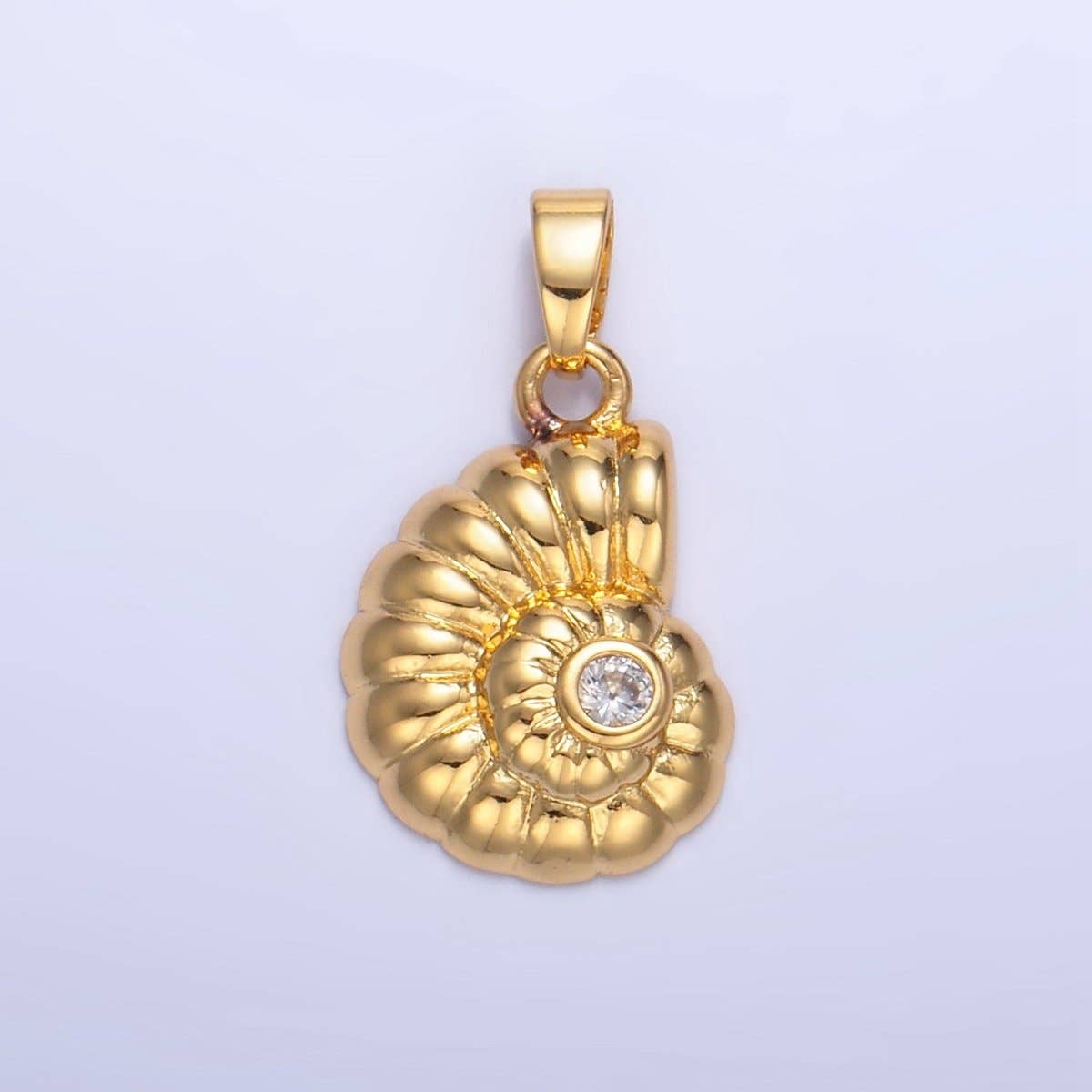 24K Gold Filled Clear CZ Clam Sea Shell Pendant | AA1046