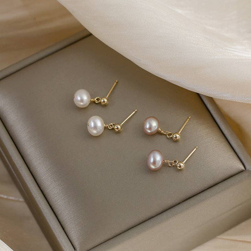 Fresh Water Pearl Bead Earrings : Pink