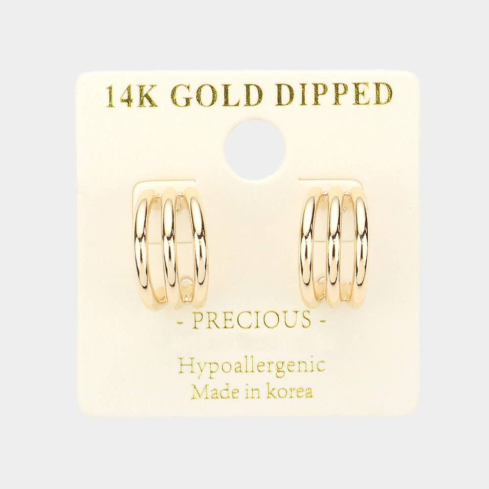 14K Gold Dipped Split Metal Hoop Earrings: Rhodium