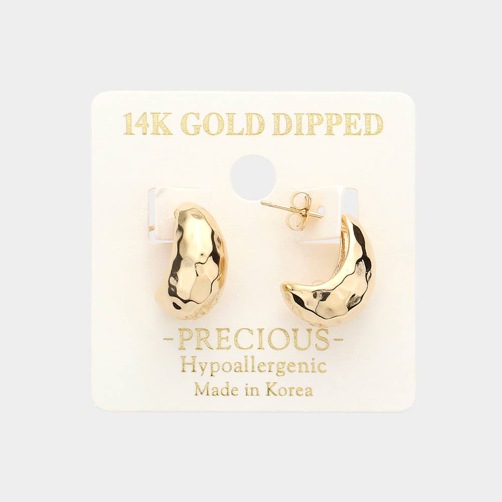 14K Gold Dipped 0.75 Inch Hammered Metal Hoop Earrings: Rhodium