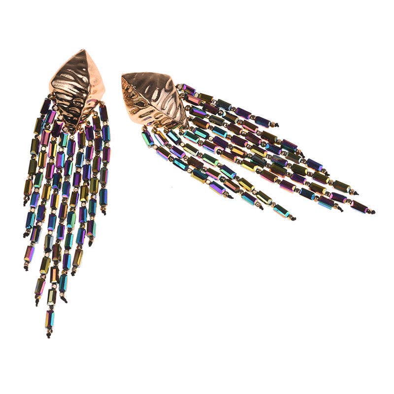 Rhombic Rhinestone Tassel Earrings E8334: Multi