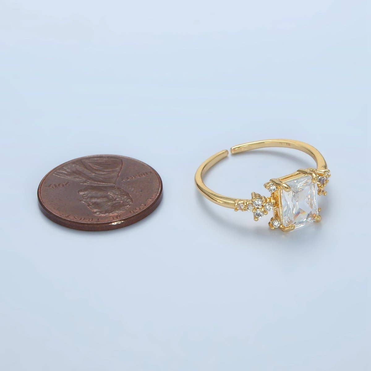 24K Gold Filled CZ Square Adjustable Diamond Ring | U-317