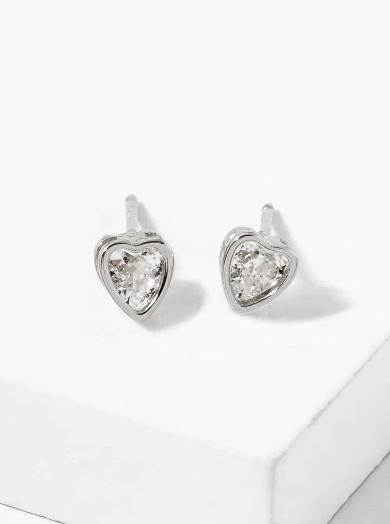 White Gold Dipped CZ Heart Stud Earrings: Gold