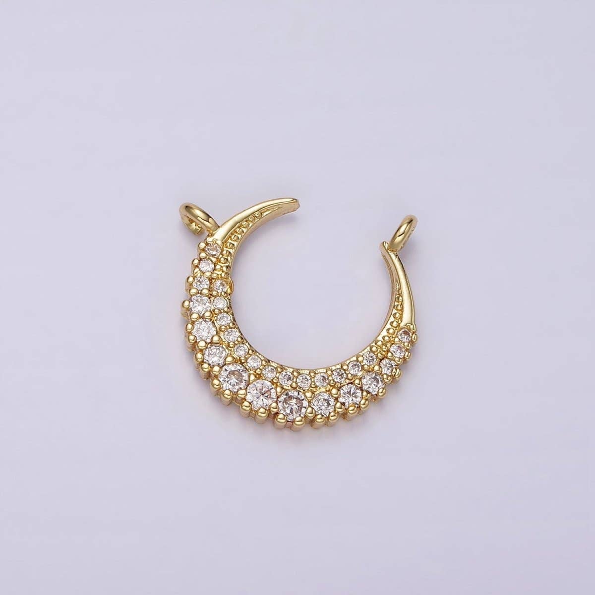 14K Gold Filled Curved Celestial Crescent Moon CZ Micro Paved Connector | G126