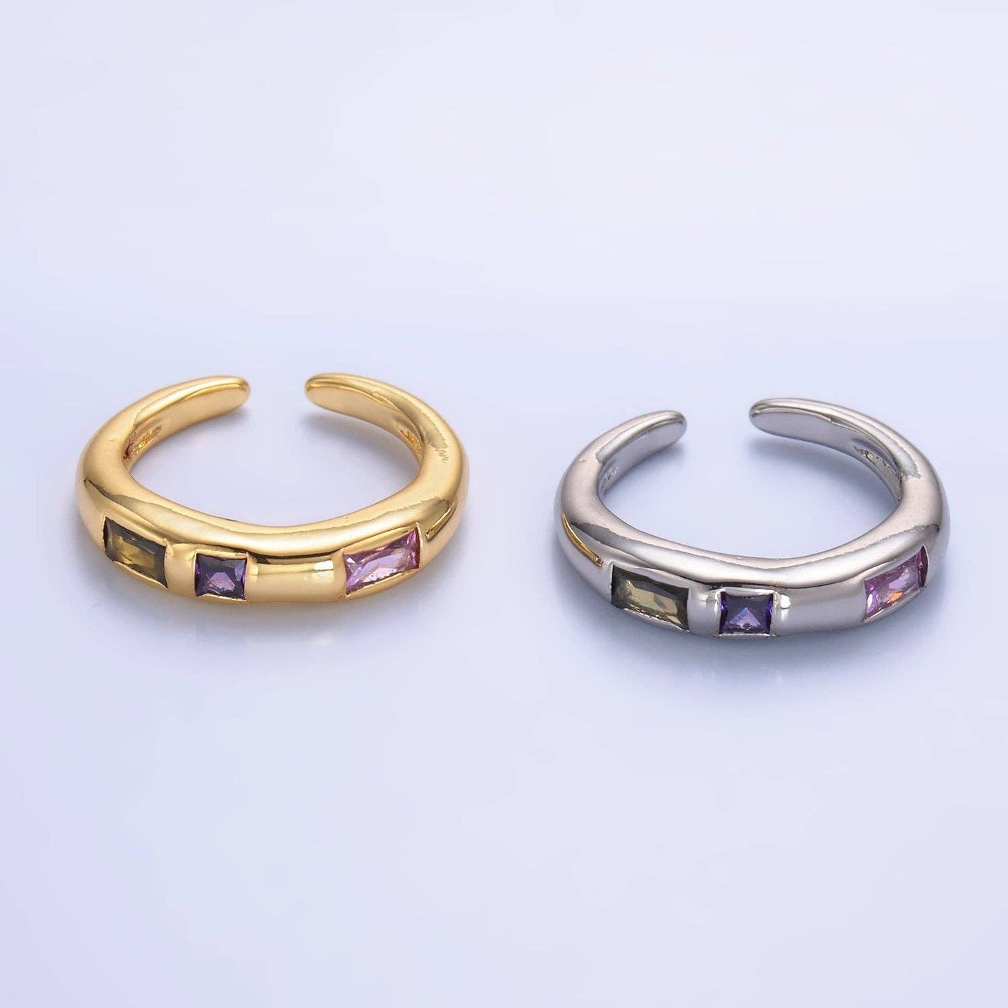 24K Gold Filled Multicolor Linear CZ Ring in Gold & Silver | O750 O742: Silver